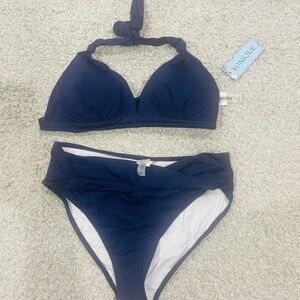 Younique Blue Bikini Set Halter V-Neck